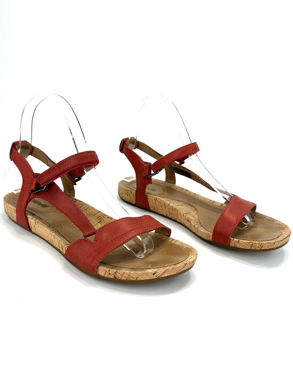 Teva Comfort Strap Sandal Sz 7/38 Orange Leather Arch Support Adjustable Closure
